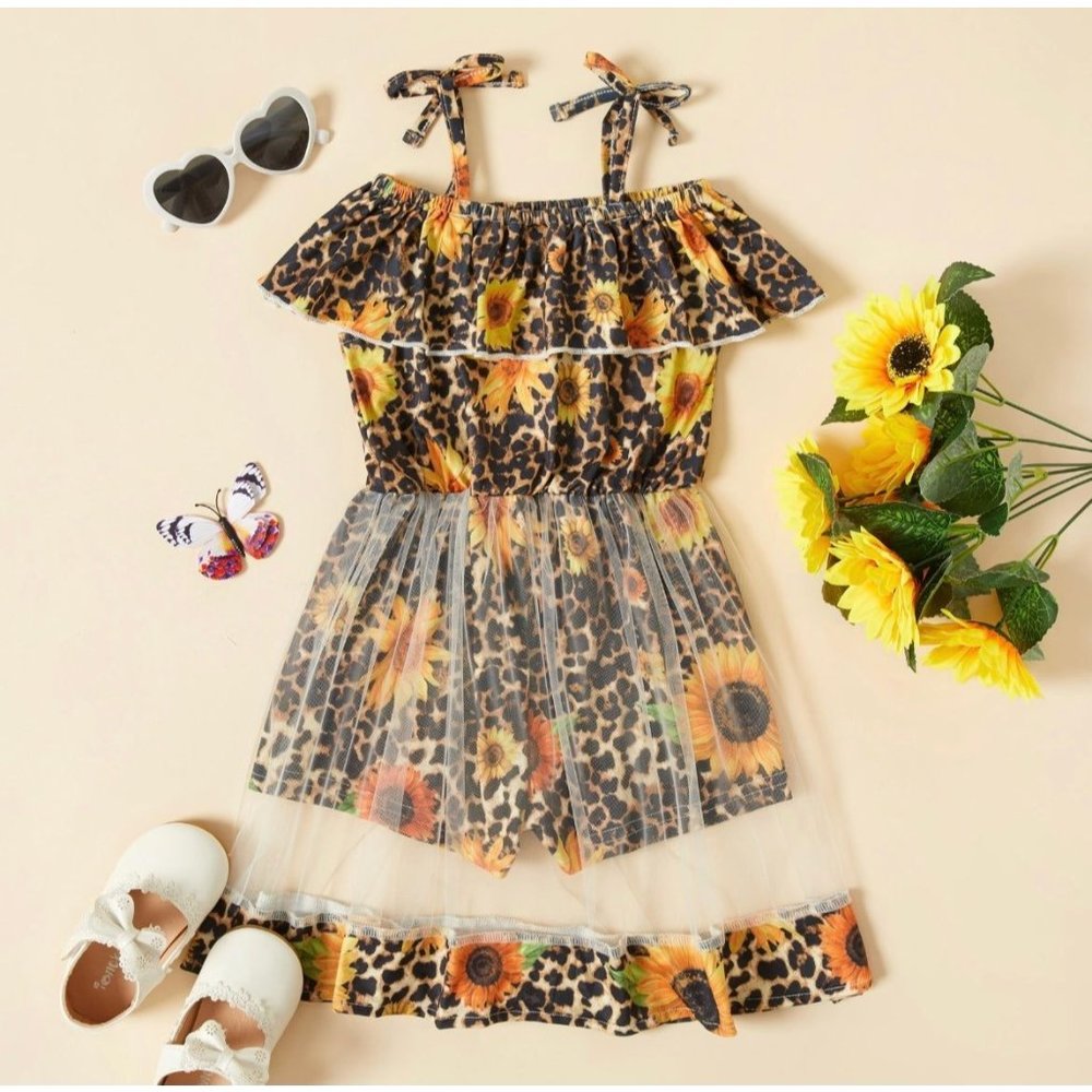 Girls leopard and sunflower jumper with sheer tulle skirt